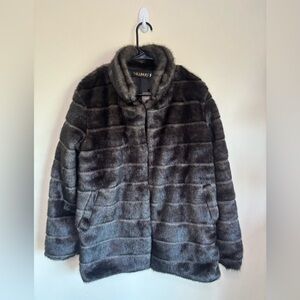 New Fhillinuo Y2K Chic Dark Brown Faux Fur Teddy Jacket Size XL Long Sleeves